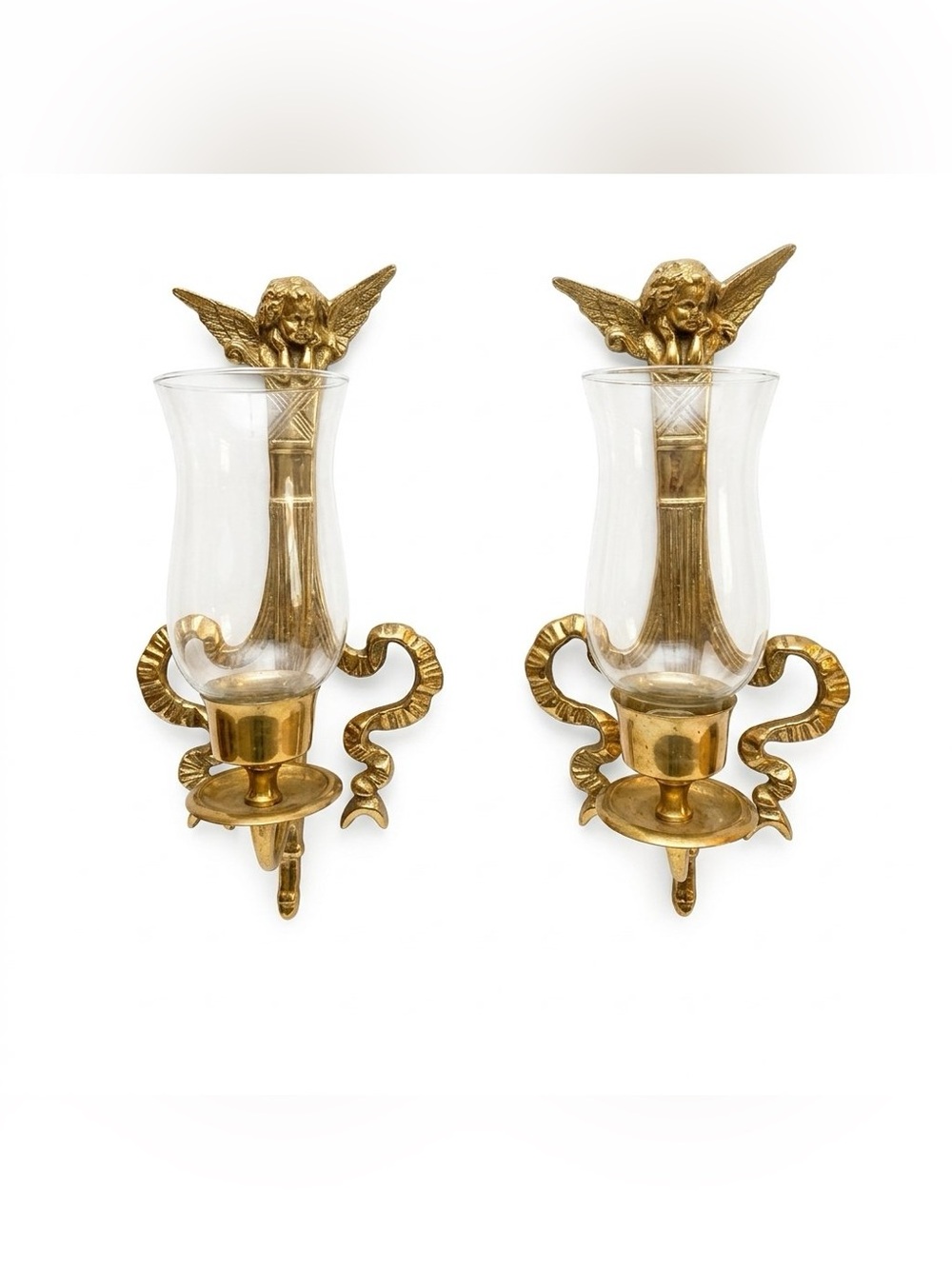 Gold Angel Wall Sconce Candle Holders Vintage